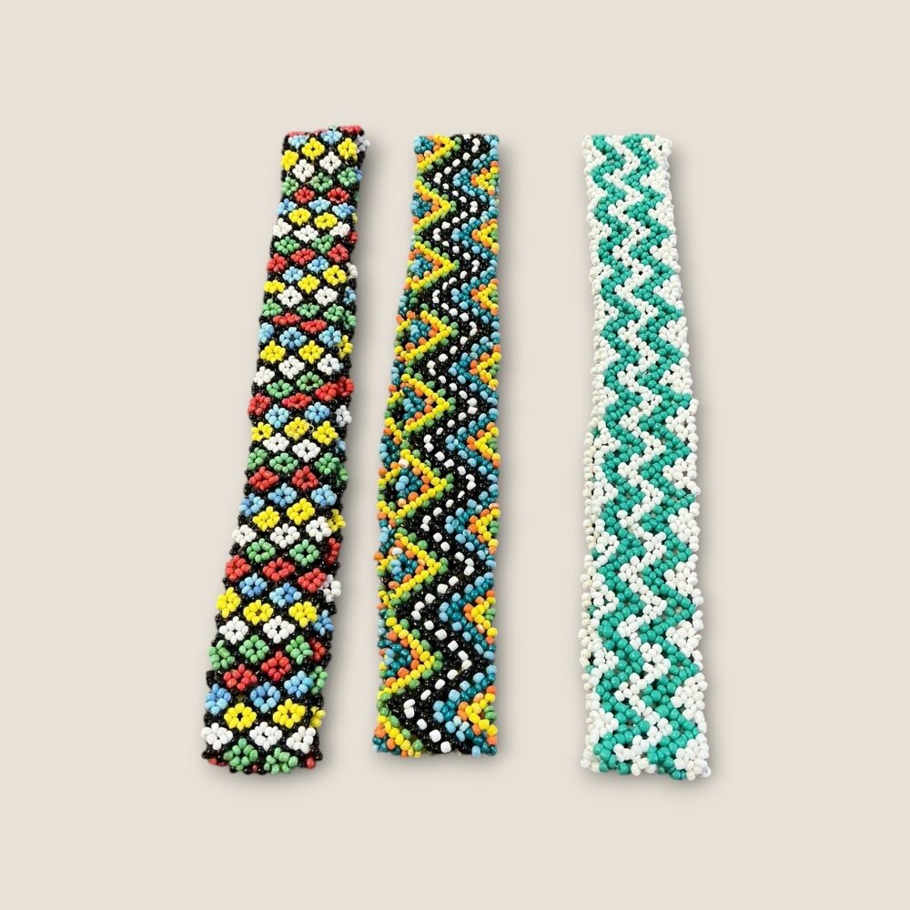 Lot Of 3 Handmade Beaded Stretch Necklaces Multicolor Patterns